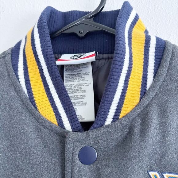 St Louis Blues Hockey Team Letter Jacket Style Youth Gray and Navy Front Snaps - Picture 5 of 12